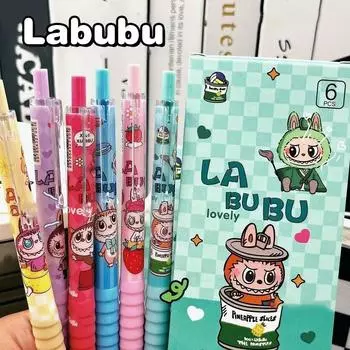 6 шт. Labubu милые гелевые ручки 0,5 мм креативные пресс-офисные подарочные школьные принадлежности канцелярские принадлежности Kawaii забавные ручки