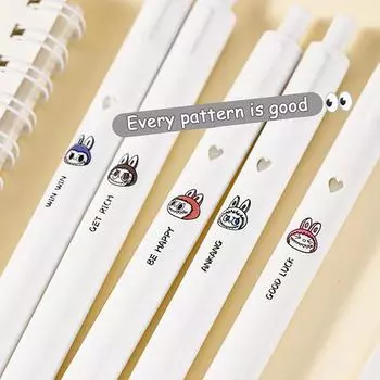 6 шт. Labubu Нейтральная ручка Kawaii Anime Милая студенческая экзаменационная офисная гелевая ручка Шариковая ручка Обучение Канцелярские принадлежности Подарки
