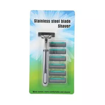 6 шт. лезвий из нержавеющей стали для мужчин, классическая бритва для бороды с ручкой (Двойной слой) triple layer