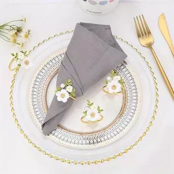 6 шт./лот белые кольца для салфеток с ромашками, пуговицы для салфеток с жемчужными цветами для сервировки стола