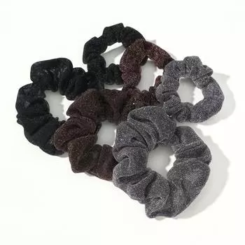6 шт./лот Черные Серые Кофейные Скранчи для Волос Эластичные Скранчи Блестящие Женские Маленькие Большие Микс Тканевые Модные