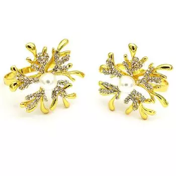 6 шт./лот, кольцо для салфеток в виде рождественского рогового оленя, пряжка для салфеток с бриллиантами, кольцо для салфеток в виде цветка с жемчугом, подходит для свадебной вечеринки золотой