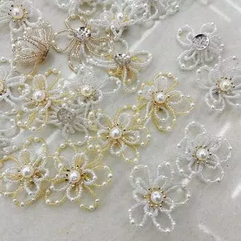 6 шт./лот красные бежевые белые ручные бисерные банты жемчужные наклейки нашивки своими руками сшитые вручную украшения для одежды украшения для головных уборов белый