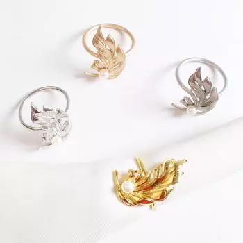 6 шт./лот металлическое кольцо для салфеток с жемчугом в виде листа, пряжка для салфеток, кольцо для салфеток, подходит для украшения свадебной вечеринки, кольцо для рта золотой