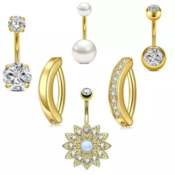 6 шт./лот обратная пряжка CZ пупок перфорация женский пупок пирсинг 14G изогнутый цветок бабочка свисающие кольца пупок наборы
