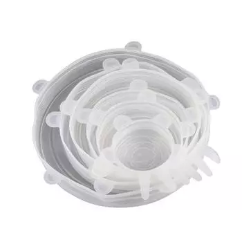6 шт./лот, регулируемая эластичная силиконовая крышка для еды, универсальные расширяемые крышки для банок, миска для посуды, многоразовая растягивающаяся кухонная крышка белый