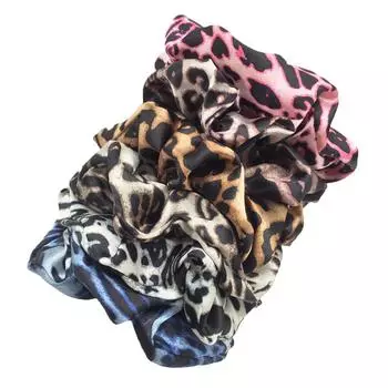 6 шт./лот Сатиновые резинки для волос Эластичные резинки для волос Держатель для хвоста Завязки Резина Модные женские аксессуары Принт Леопард Мелкий цветочный