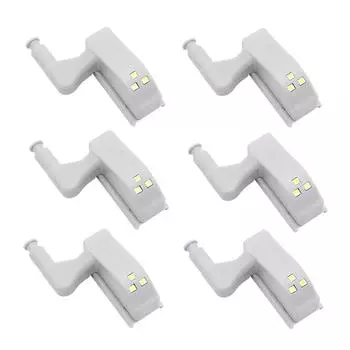 6 шт./лот светодиодный шарнирный светильник для шкафа для кухни, шкафа, гостиной, шкафа, универсальный теплый/холодный белый Pack of 6 белый