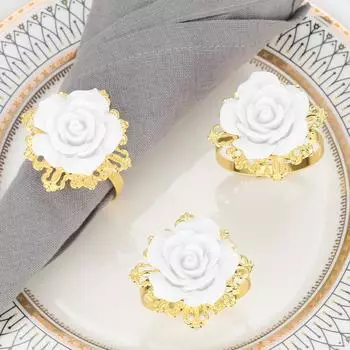 6 шт./лот Свежая камелия кольцо для салфеток трехмерная полая металлическая пряжка для украшения стола золотой