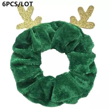 6 шт./лот Украшение для вечеринки Тканевые эластичные резинки для волос Скранчи Аксессуары Головной убор Для Рождества Санта Красный Лось Бархат
