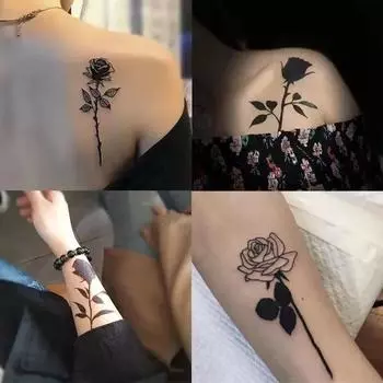 6 шт./лот, временные татуировки с черной розой, женские готические водонепроницаемые сексуальные модные наклейки на спину, поддельные татуировки, татуировки на руку, ногу, ключицу 6pcRose tattoo
