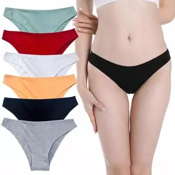 6 шт./лот, женские хлопковые трусы, бикини с низкой талией, нижнее белье, трусики M разноцветный