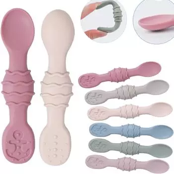 6 шт. ложка для кормления ребенка из пищевого силикона обучающая ложка для риса прорезыватель для зубов для малышей детская посуда мягкий кухонный аксессуар