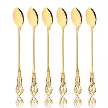6 шт., ложка для мороженого, набор столовых приборов с длинной ручкой, красочная чайная ложка, столовая посуда, посуда для сока, кофе, помешивание, столовые приборы, кухонные принадлежности серебряный