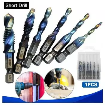 6 шт. M3-M10 сверла для метчиков из быстрорежущей стали, метчики для зенковки, набор для удаления заусенцев, метрическая комбинированная бита, высокоскоростная сталь 1/4 дюйма, быстросменный шестигранник