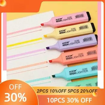 6 шт. маркеров-хайлайтеров, 6 флуоресцентных цветов миндального печенья, высококачественный прямоугольный маркер, канцелярские принадлежности для студентов, офиса, школы, художественное использование