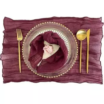 6 шт. марлевых салфеток, марлевые салфетки для ужина, мягкие салфетки в стиле бохо, деревенские мятые салфетки из марли оптом для декора свадебных вечеринок и мероприятий бордовый
