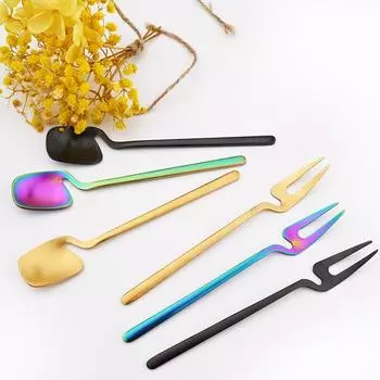 6 шт., матовые вилки для фруктов из нержавеющей стали 304 и чайная ложка небольшого размера, вилки для маринованных огурцов, вилки для салата, десерта, торта, посуда для банкетной вечеринки серебряный