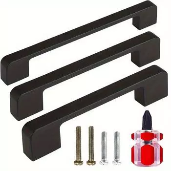 6 шт. матовых черных ручек для шкафов, ручки для кухонных шкафов, ручки для ящиков комода, алюминиевые ручки для ванной комнаты, черные ручки с двумя размерами винтов и 1 шт. отверткой 6pcs