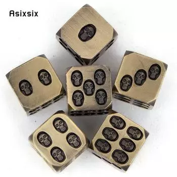 6 шт., металлические кубики с желтым черепом, набор твердых металлических многогранных кубиков, подходящий для ролевой игры, настольной игры, карточной игры разноцветный