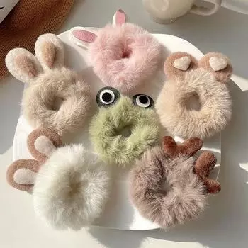 6 шт. Милая плюшевая повязка на голову для осени и зимы, рожки оленя для девочки, резинка для волос, пушистая корейская резинка-завязка