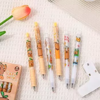 6 шт. милые гелевые ручки Capybara, быстросохнущие, пишущие, гладкие, мягкие, нейтральные ручки, эстетичные канцелярские принадлежности, подарки ONESIZE