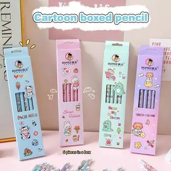 6 шт. милые мультяшные карандаши принадлежности для рисования Hb стандартные карандаши с ластиком канцелярские принадлежности для рисования для студентов учебные принадлежности синий