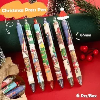 6 шт. милые рождественские гелевые ручки Kawaii, креативные канцелярские принадлежности для студентов, гладкие ручки для письма, нейтральные ручки для школы, канцелярские принадлежности 6PCS