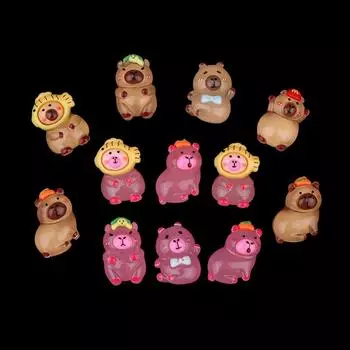 6 шт. милые светящиеся миниатюры капибары из смолы светятся ночью фея садовое украшение своими руками орнамент фигурки украшение стола коричневый