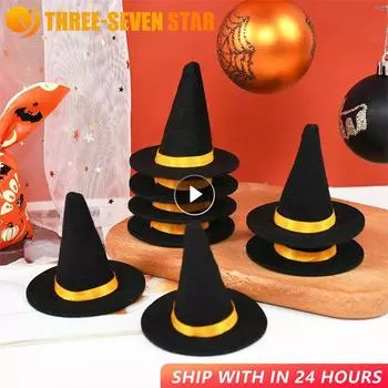 6 шт. Мини-фетровые шляпы ведьмы на Хэллоуин, декор для винных бутылок, сделай сам, для вечеринки на Хэллоуин, украшения для домашнего бара, принадлежности для черных колпачков