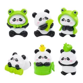 6 шт. Мини-фигурки панды Украшения панды на приборную панель автомобиля Миниатюрные фигурки животных для DIY-крафта Микро-ландшафты Сказочный сад