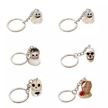 6 шт. Мини Хэллоуин Подвеска Привидение Смола Ремесло Скелет Брелок Череп Брелок для ключей от машины Унисекс 6pcs