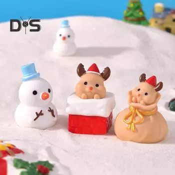 6 шт. Мини-рождественских украшений из смолы Санта-Клаус, снеговик, лось, фигурки, микропейзаж, рождественские статуэтки, украшения для праздничного декора, поделки своими руками, кукольный домик Sets