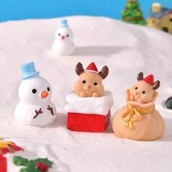 6 шт. Мини-рождественских украшений из смолы Санта-Клаус, снеговик, лось, фигурки, микропейзаж, рождественские статуэтки, украшения для праздничного декора, поделки своими руками, кукольный домик Sets