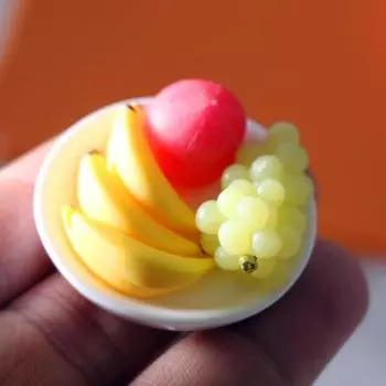 6 шт. Мини-симуляция фруктовой тарелки виноград банан персик кукольный домик украшение кухни