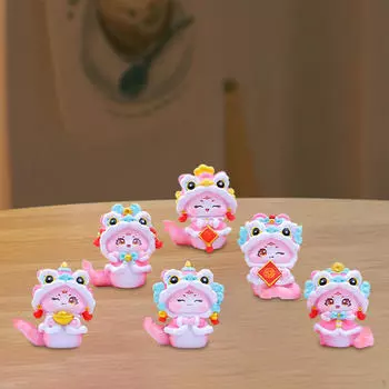 6 шт. Миниатюрные фигурки змей, китайский год, домашний лунный декор, скульптуры животных из смолы розовый