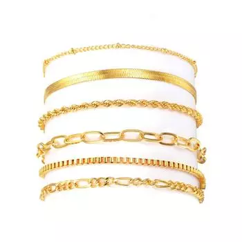 6 шт. Модные золотые многослойные браслеты для женщин, покрытые 14-каратным настоящим золотом, удобные и портативные украшения, эффектные наряды золотой