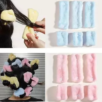 6 шт., мягкие бигуди для волос, без нагрева, бигуди для детей, толстая ткань для подушек, безвредный бигуди, большой длинный для сна, в ночное время розовый