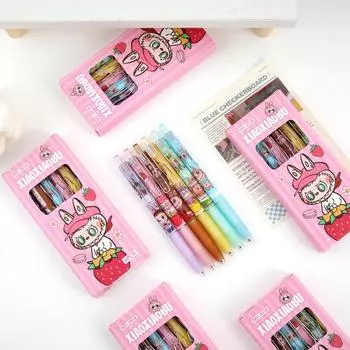 6 шт. мультяшные гелевые ручки Labubu, быстросохнущие, милые, кавайные, 0,5 мм, черные, нейтральные, канцелярские принадлежности для школьников, подарки ONESIZE