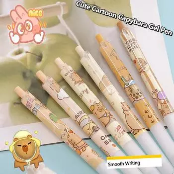 6 шт. мультяшные капибары прессованные гелевые ручки кавайные быстросохнущие нейтральные ручки студенческие канцелярские принадлежности креативные ручки для подписи подарки