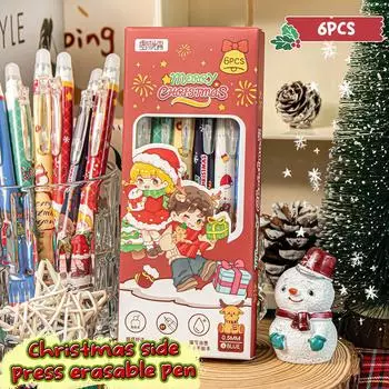 6 шт. мультяшные милые рождественские быстросохнущие стираемые гелевые ручки гладко пишущие нейтральные ручки школьные принадлежности рождественские подарки