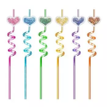 6 шт. Мультяшные спиральные соломинки с пайетками, украшения «Кошачья любовь», корона, кролик, соломинки из пластика в форме фруктов и животных для детской вечеринки Love Heart