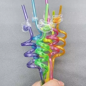 6 шт., мультяшные животные, блестящие соломинки, кошачья любовь, корона, кролик, украшения в форме фруктов, пластиковые спиральные соломинки для детей, товары для вечеринок, украшения Love Heart