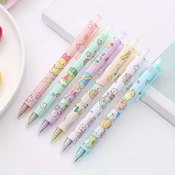 6 шт. мультяшных милых гелевых ручек 0,5 мм черная милая шариковая ручка для студентов канцелярские принадлежности для письма, школьные принадлежности