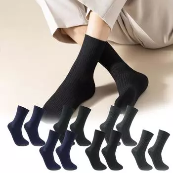 6 шт. Мужские носки средней длины, носки с двойной иглой, дышащие, впитывающие пот, однотонные длинные носки One Size чёрный