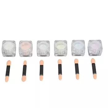 6 шт. набор блестящих пудр, разноцветные градиентные нежные блестки для дизайна ногтей, блестящие хлопья