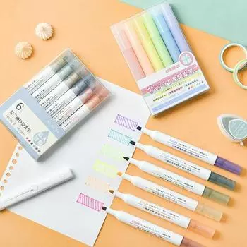 6 шт./набор флуоресцентных ручек Morandi для творчества, маркеры для журналов, кавайные художественные принадлежности для офиса, школы, маркеры Retro