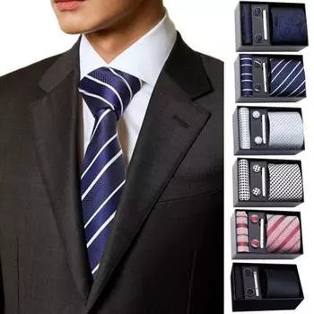 6 шт./набор галстуков и запонок в виде квадрата, подарочная коробка, мужской шарм, искусственный шелк