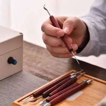 6 шт./набор гончарных инструментов, красное дерево, двухсторонний проволочный нож для ремонта глины, набор инструментов для резьбы по глине, гончарные инструменты