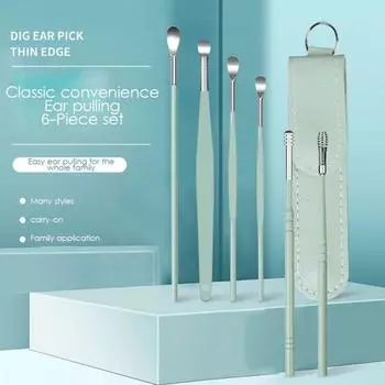 6 шт. набор инструментов для чистки ушей, набор для удаления серы из ушей, простой в использовании кюретка для ушей из нержавеющей стали, инструмент для чистки ушей с сумкой для хранения